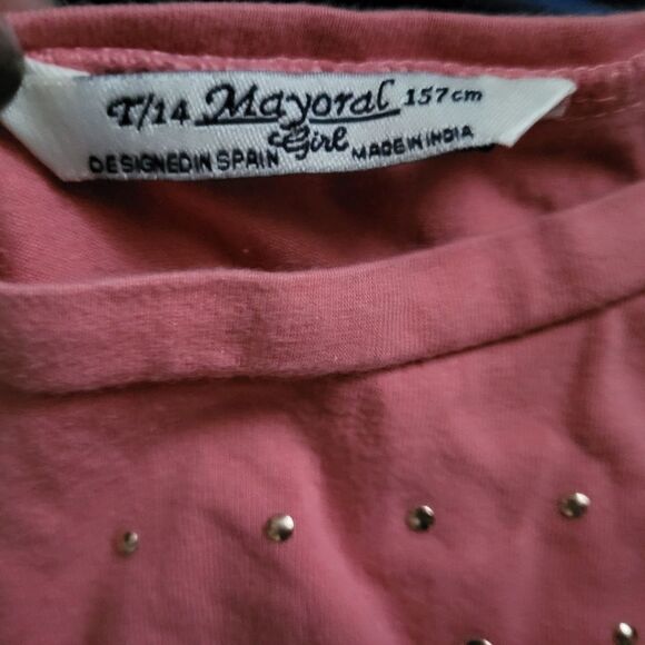 Mayoral Girl kids r/14 Pink Studded Short Sleeve Tee - Picture 2 of 3